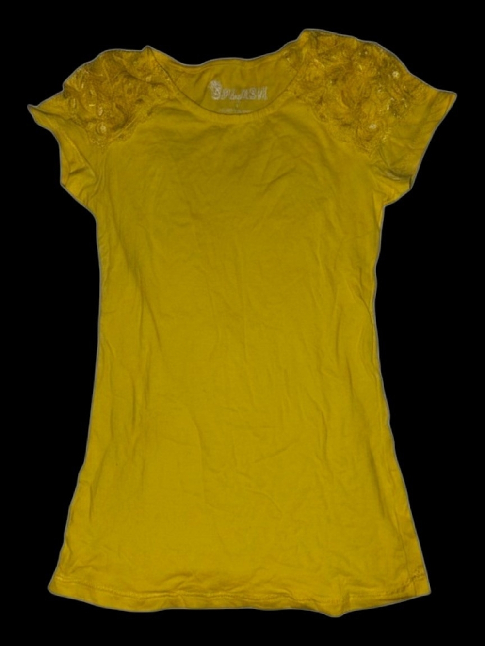 Splash Yellow Short Sleeve Tee with Lace Shoulders